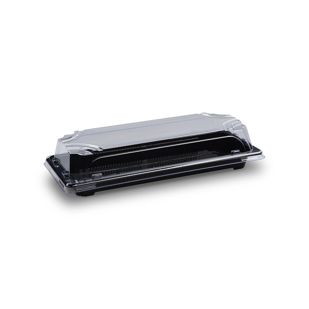 50 Sushi-Schalen mit Deckel 224 x 94 x 45 mm – PP/rPET schwarz/klar