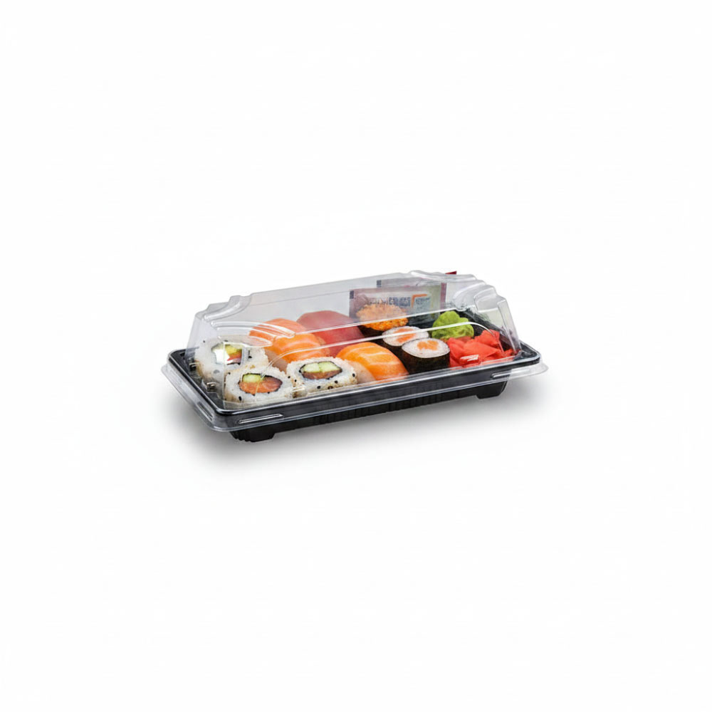 500 Sushi-Schalen mit Deckel 167 x 93 x 45 mm – PP/rPET schwarz/klar