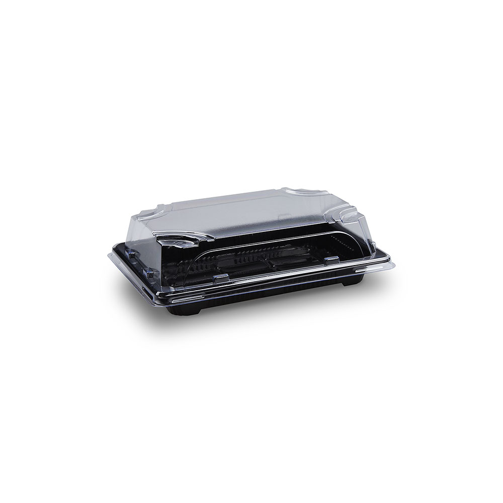 50 Sushi-Schalen mit Deckel 165 x 118 x 45 mm – PP/rPET schwarz/klar