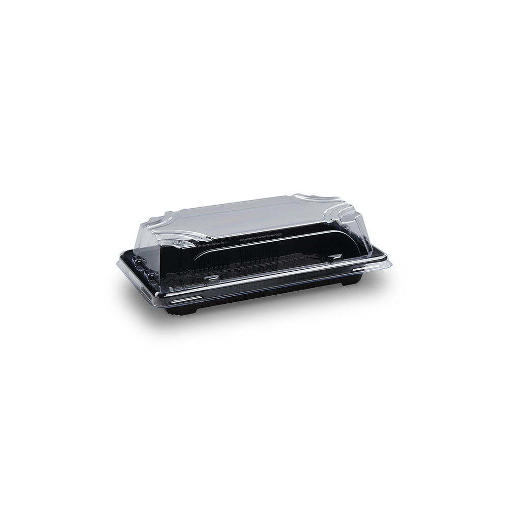 50 Sushi-Schalen mit Deckel 167 x 93 x 45 mm – PP/rPET schwarz/klar