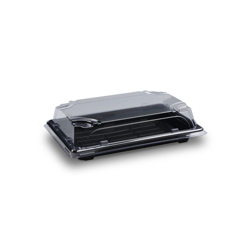400 Sushi-Schalen mit Deckel 188 x 130 x 45 mm – PP/rPET schwarz/klar