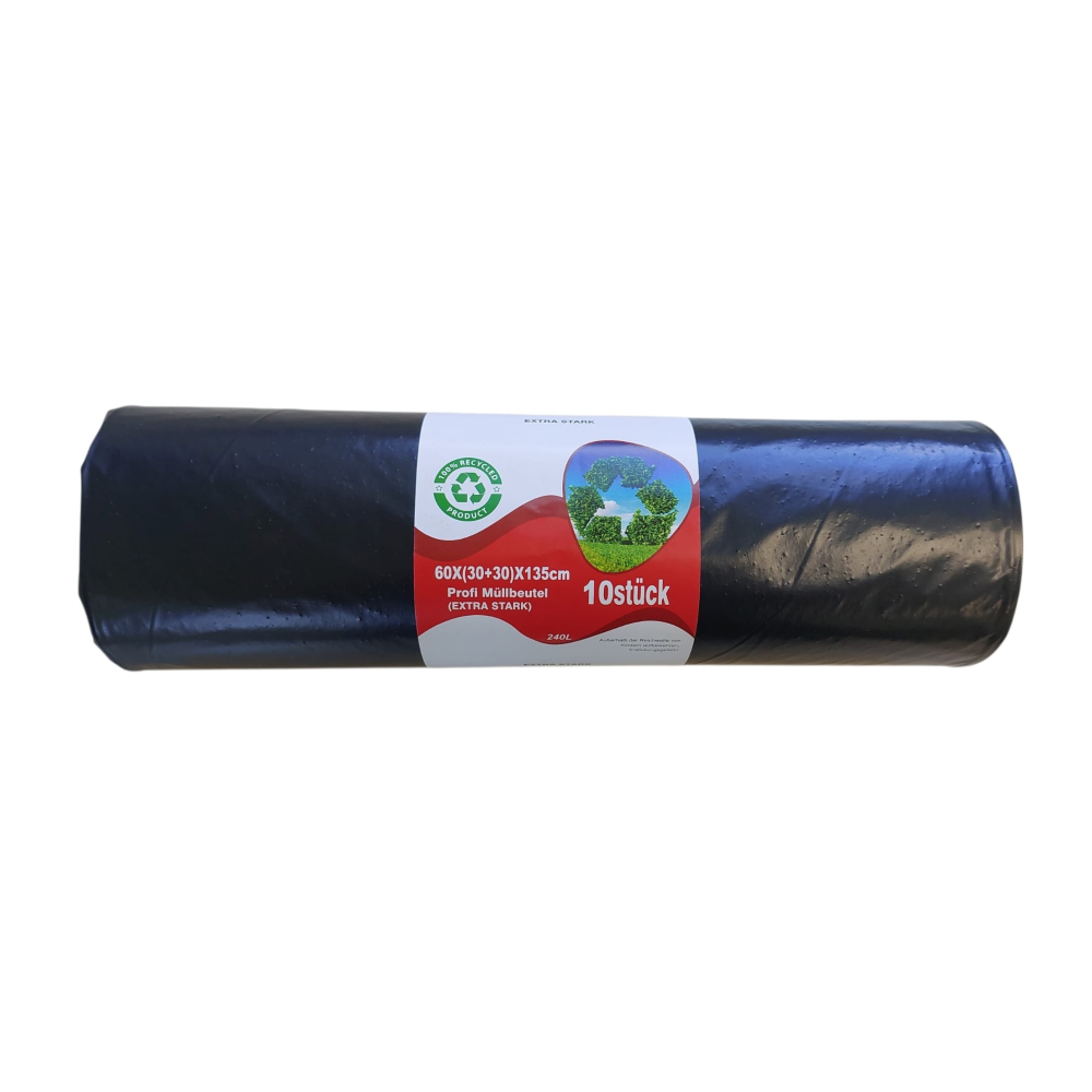 10 Rollen Müllsäcke 240 l LDPE 600 x 1350 mm Schwarz Typ 80 je 10 Säcke