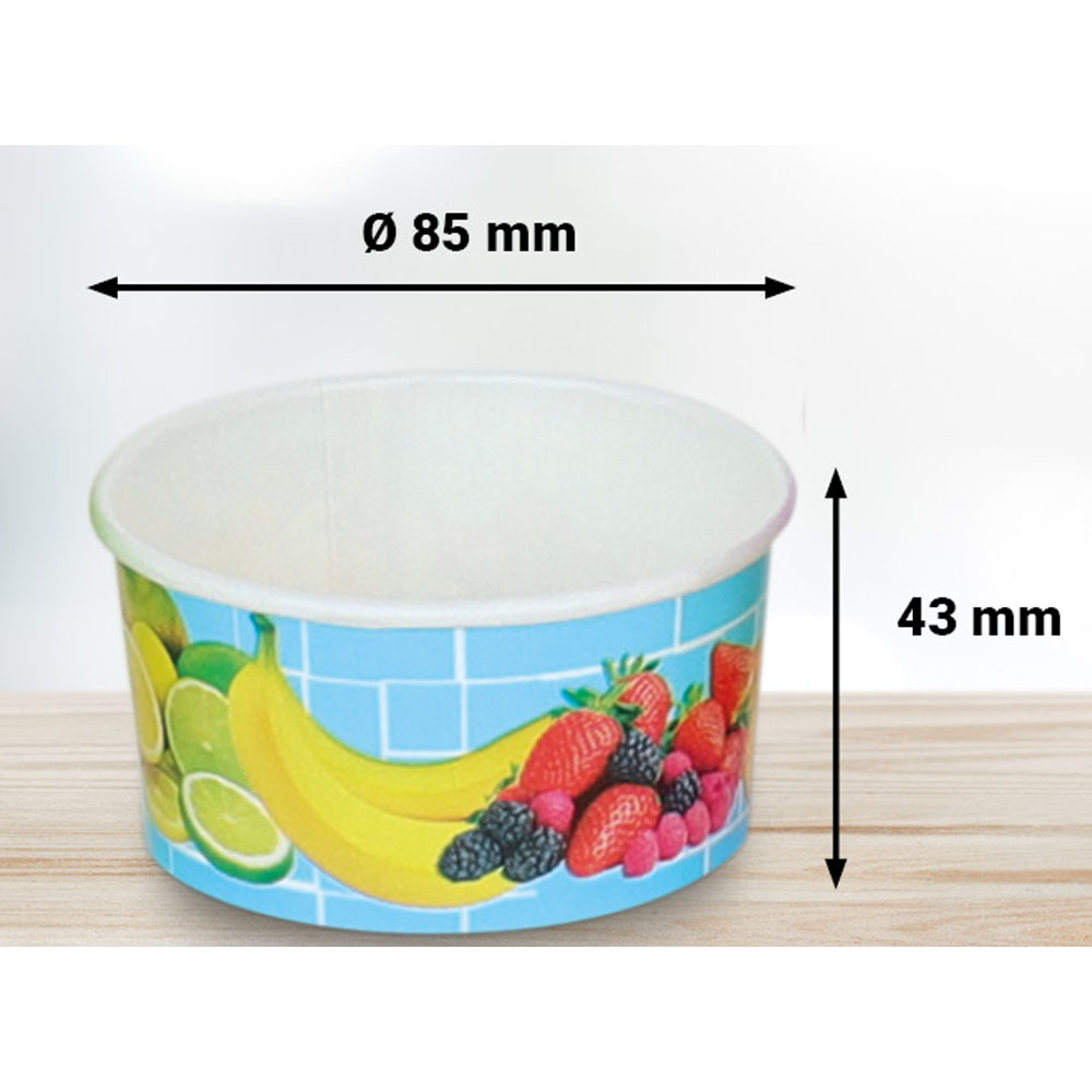 50 Eisbecher 160 ml Früchte Hellblau Ø 85 x 43 mm Hartpapier