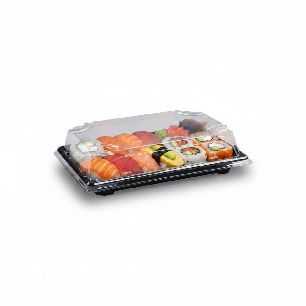 400 Sushi-Schalen mit Deckel 188 x 130 x 45 mm – PP/rPET schwarz/klar
