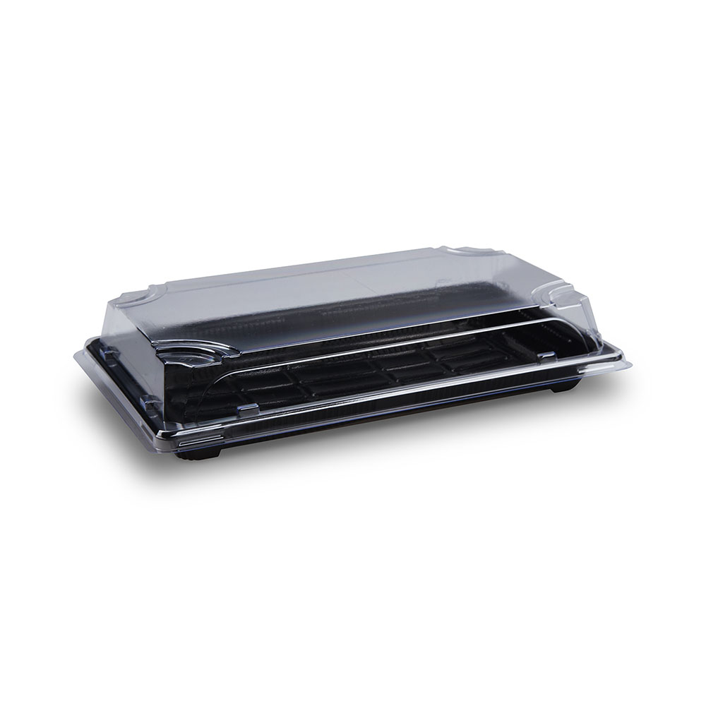 50 Sushi-Schalen mit Deckel 240 x 147 x 45 mm – PP/rPET schwarz/klar