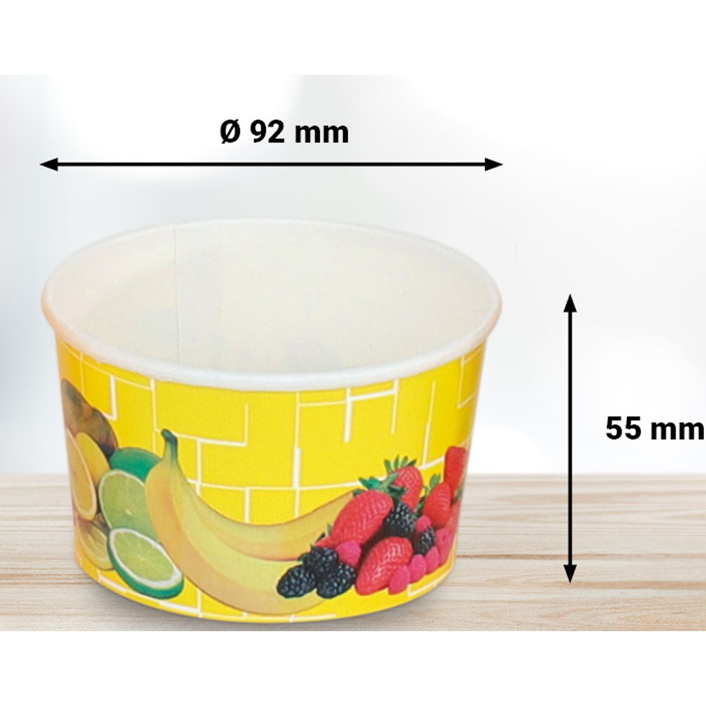 50 Eisbecher 260 ml Früchte Gelb Ø 92 x 55 mm Hartpapier
