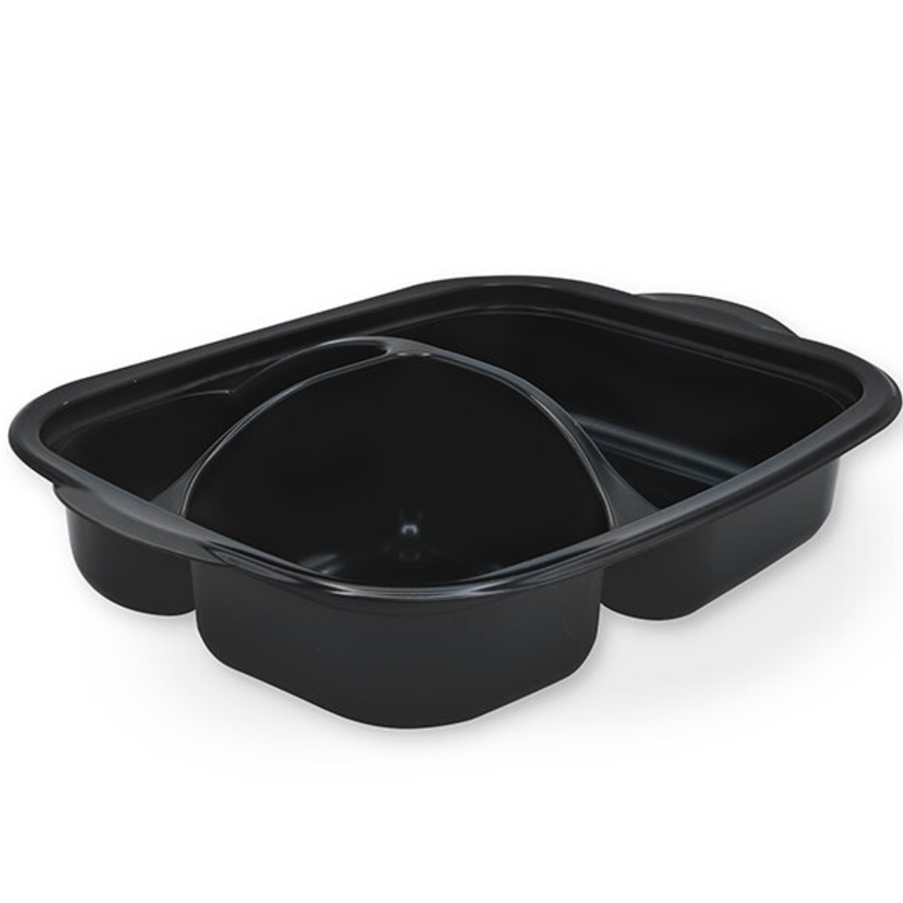 300 Mehrwegmenüschalen 850ml PP 253x185x57mm schwarz 3-geteilt- Lunchschalen