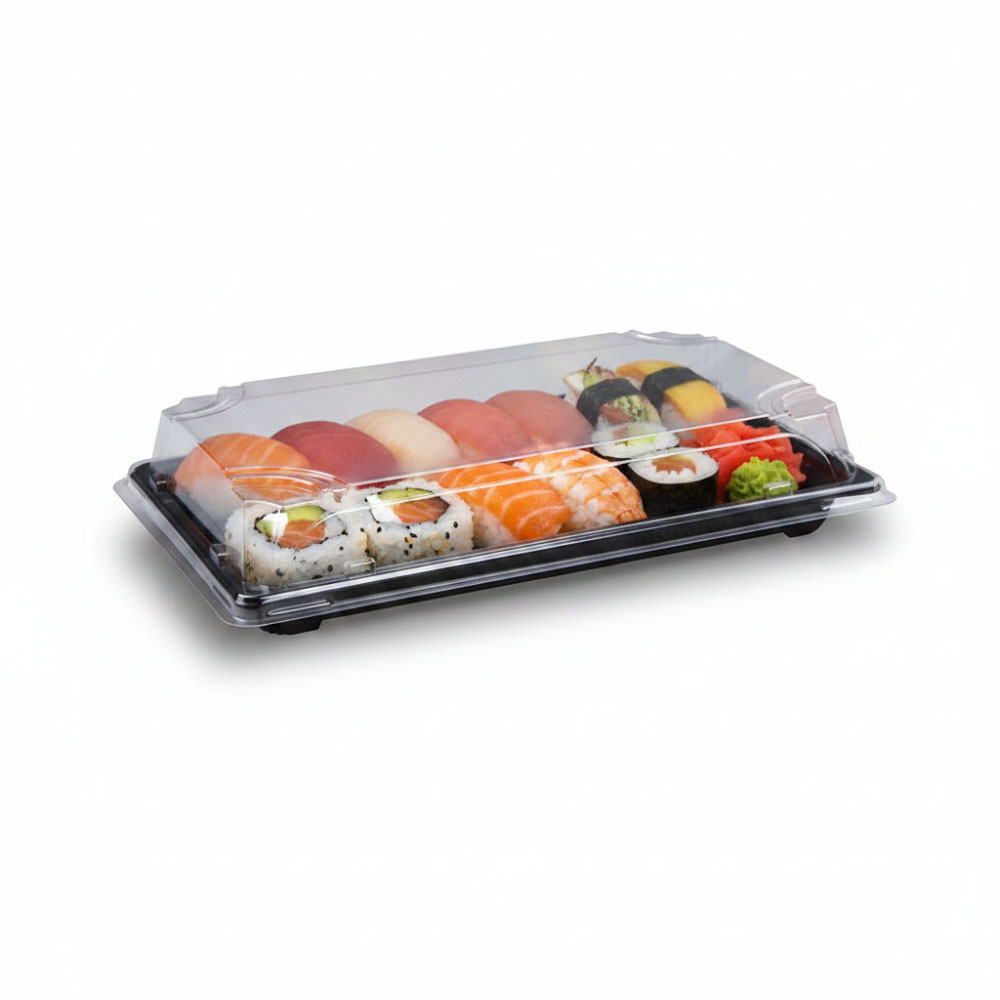 300 Sushi-Schalen mit Deckel 240 x 147 x 45 mm – PP/rPET schwarz/klar
