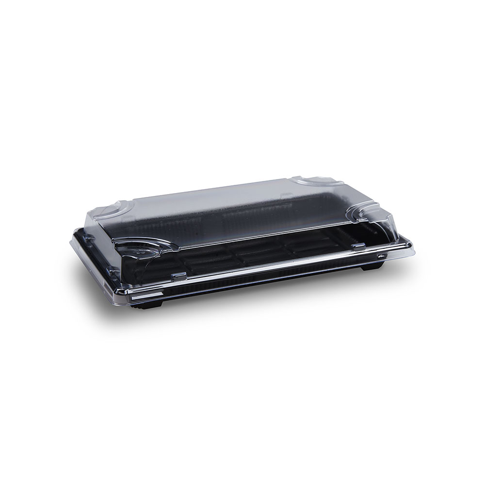50 Sushi-Schalen mit Deckel 217 x 136 x 45 mm – PP/rPET schwarz/klar