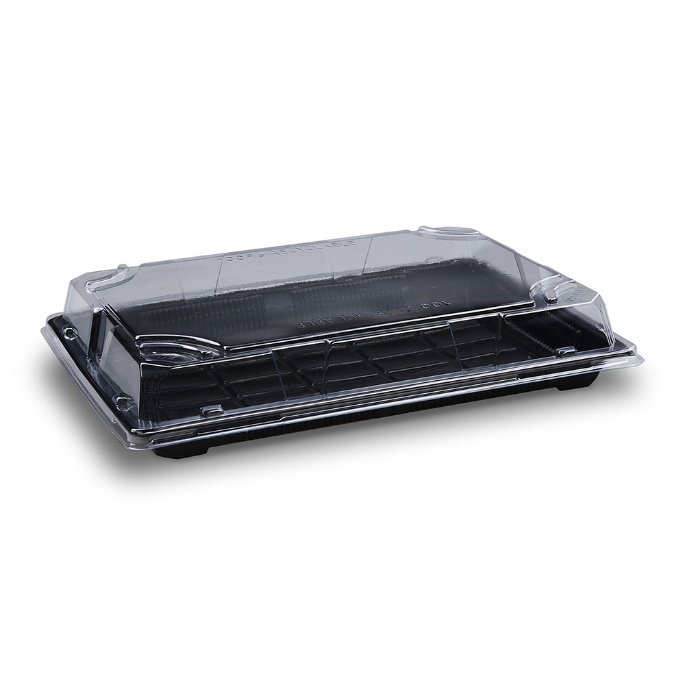 50 Sushi-Schalen mit Deckel 260 x 190 x 45 mm – PP/rPET schwarz/klar