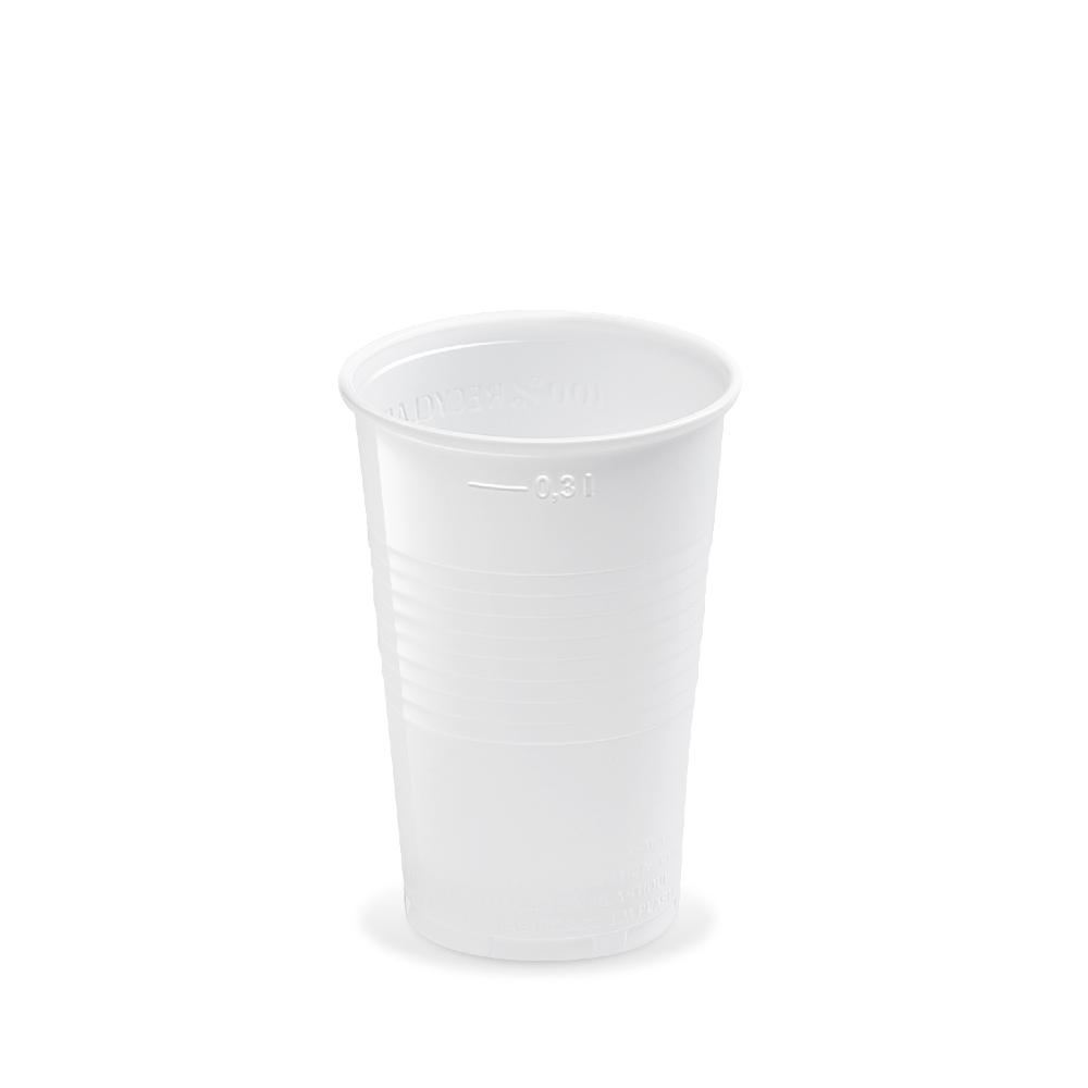100 Trinkbecher 300ml PP Ø78x113mm weiß mit Füllstrich 0,3 l – Getränkebecher